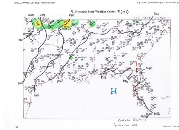 Surface Map of the SE US:May 23rd, 2011 7pm