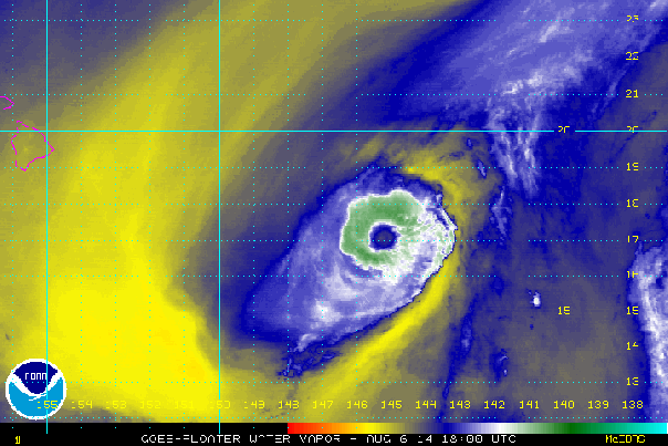 Hurricane Iselle continues to approach the Hawaiian islands. Dry air seems to be keeping its distance. Another hurricane lurks to the east of this cyclone. 