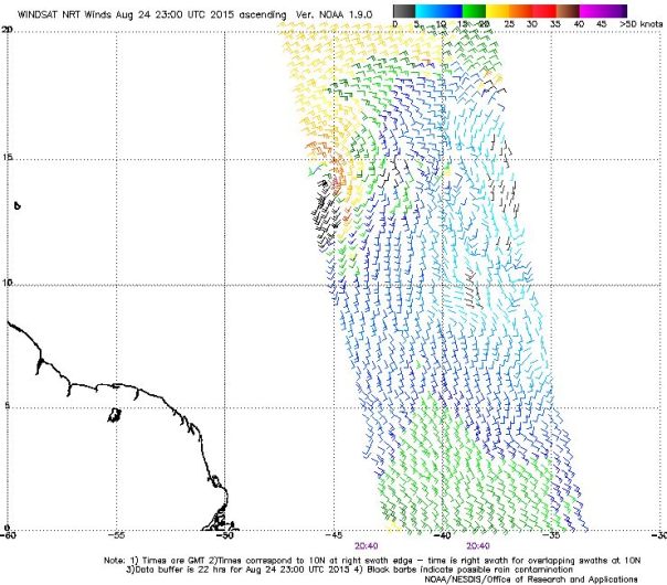 Windsat scatterometry pass this afternoon 