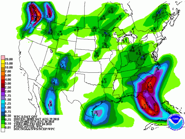 082915 Erika Remnants 2030z WPC QPF